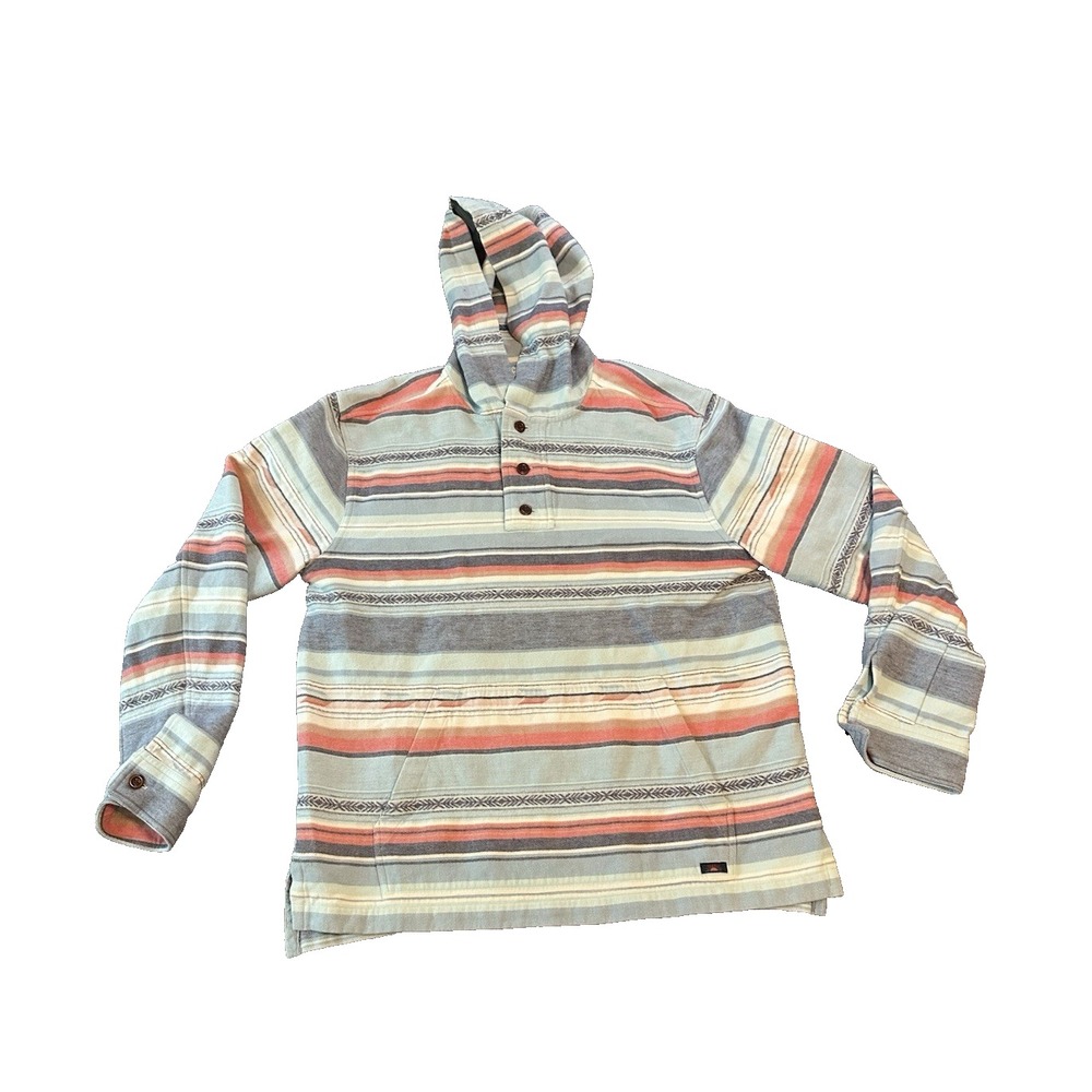 Faherty Baja Mens Hoodie M Organic Cotton Striped Henley Pullover Boho Beach